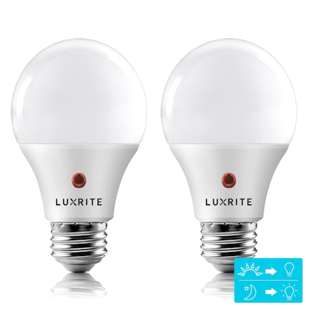 A19 LED Light Bulbs Dusk to Dawn 9W (60W Equivalent) 800LM 5000K Bright White E26 Base 2-Pack